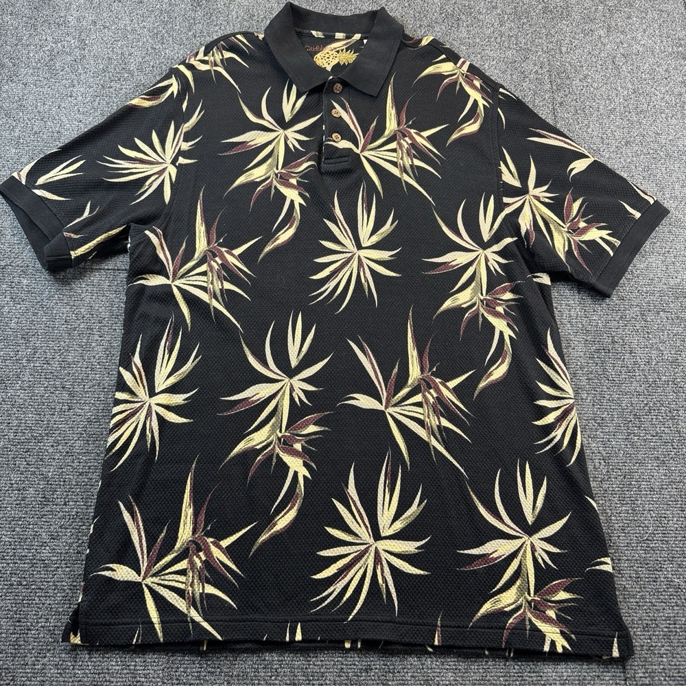 Caribbean Silk Blend Hawaiian Shirt Men's Tropical Palm Leaf Polo Casual Med